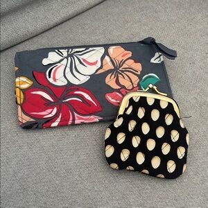 Vera B Quilted Cosmetic Pouch and Polka Dot Coin Purse Set - Gray, Red, Black.
